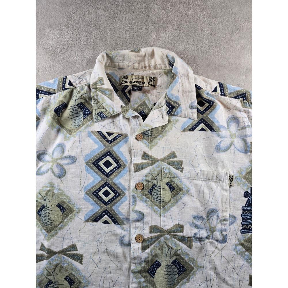 ONeill Hawaiian Shirt Mens L Tropical Print Short Sleeve Button Up Surf Y2K